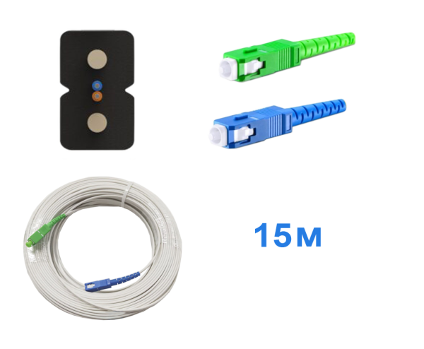 Патчкорд FTTH без выносного элемента, диэлектрик, волокно G657, SC/UPC-SC/APC, белый -  15м.