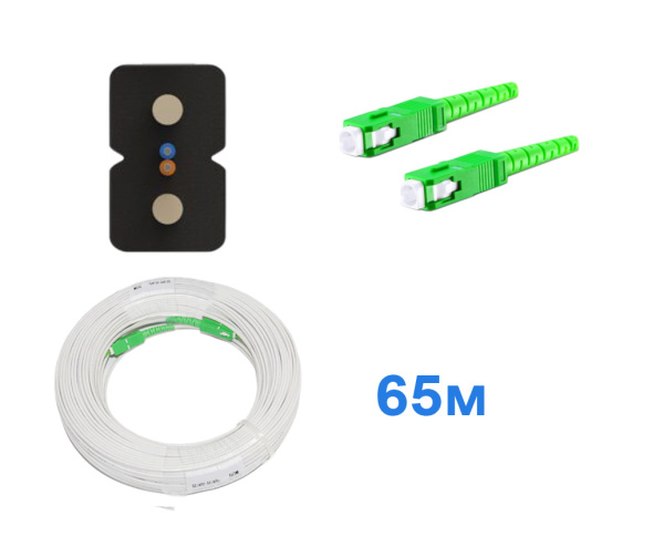 Патчкорд FTTH без выносного элемента, диэлектрик, волокно G657, SC/APC белый -  65м.