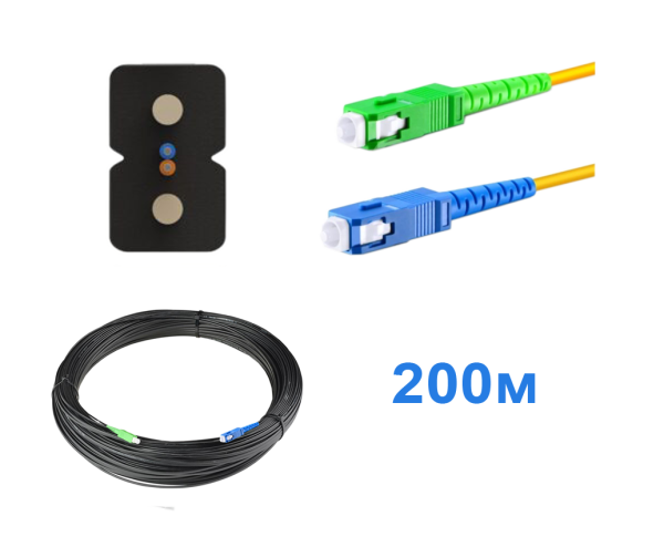 Патчкорд FTTH без выносного элемента, диэлектрик, волокно G657, SC/UPC-SC/APC - 200м.