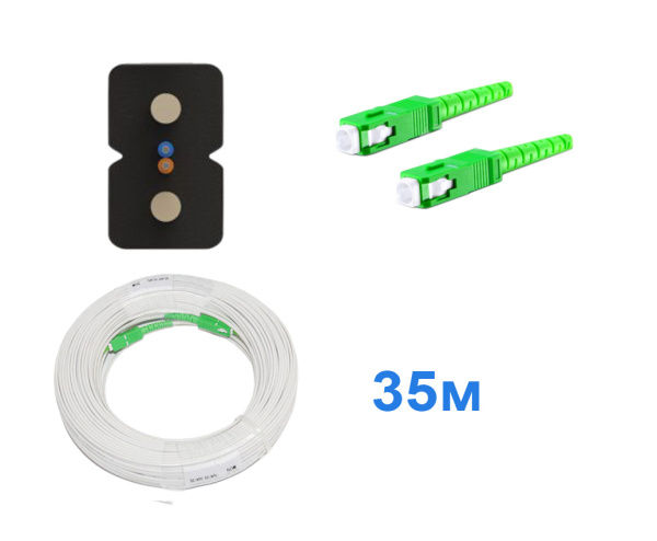 Патчкорд FTTH без выносного элемента, диэлектрик, волокно G657, SC/APC белый -  35м.