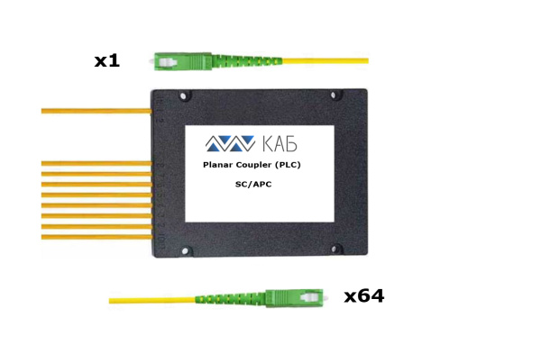 Делитель оптический корпусный PLC 1x64 BOX 3mm 1м G657 SC/APC
