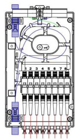 Коробка FTTH 8 портов для установки в распределительных щитах подъездов многоквартирных домов.