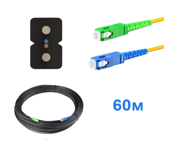 Патчкорд FTTH без выносного элемента, диэлектрик, волокно G657, SC/UPC-SC/APC -  60м.