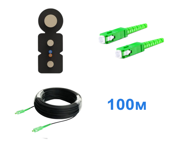 Патчкорд FTTH с выносным элементом, диэлектрик усиленный, волокно G657, SC/APC - 100м.